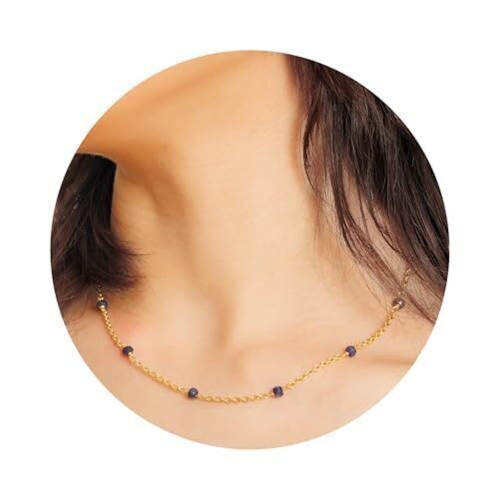 6059 Blue Sapphire Necklace , Premium Beaded Gold Necklaces - Tarnish Free